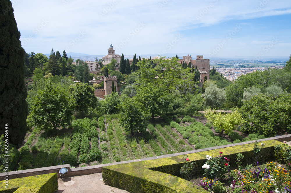 Blick von Generalife auf Alhambra, Granada, Andalusien, Spanien