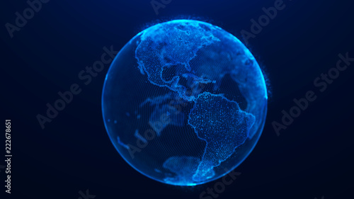 Global planet background. Global network planet Earth. 3D rendering. World map point.