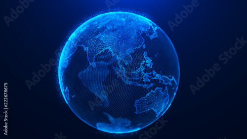 Global planet background. Global network planet Earth. 3D rendering. World map point. photo