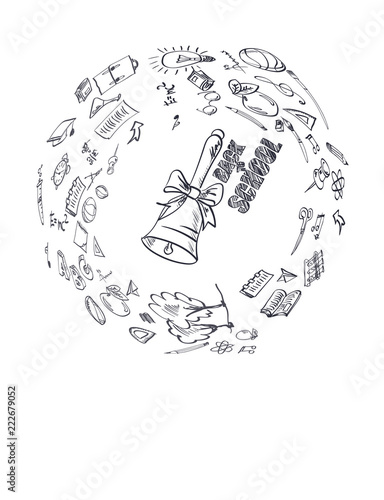 Back to school. White background with drawings on the theme of education.