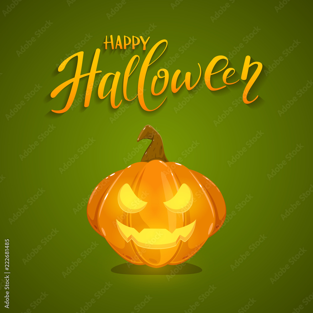 Happy Halloween Pumpkin on Green Background Happy Halloween Pumpkin on Green Background
