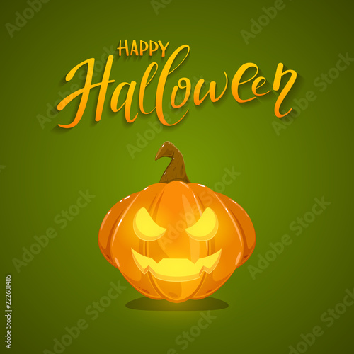 Happy Halloween Pumpkin on Green Background
