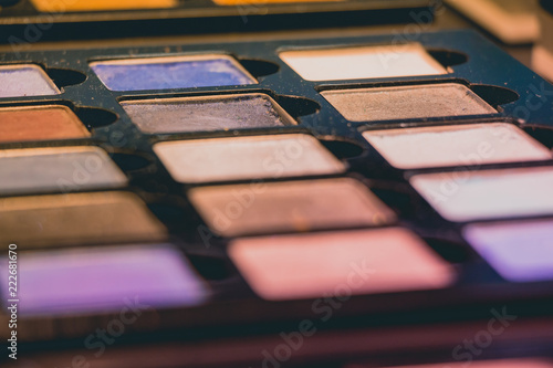 Closeup of colorful makeup cosmetic eyeshadow palette