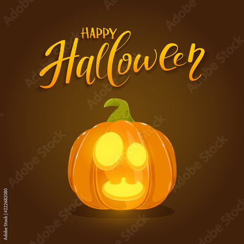 Smiling Halloween Pumpkin on Brown Background