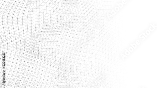 Wave white background. Abstract white futuristic background. Wave with connecting dots and lines on dark background. Wave of particles. 3D rendering. photo