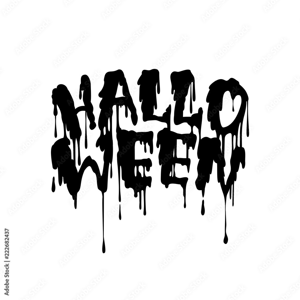 Obraz premium Happy Halloween vector handwritten lettering with Flowing blood.