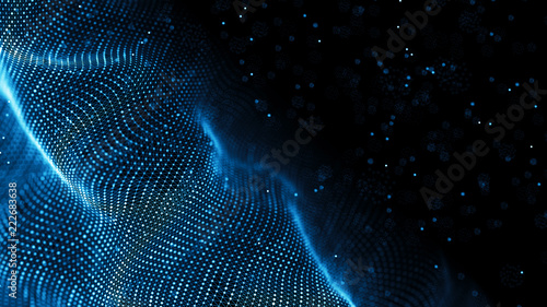 Data technology background. Abstract background. Connecting dots and lines on dark background. 3D rendering. 4k. © Dmitry