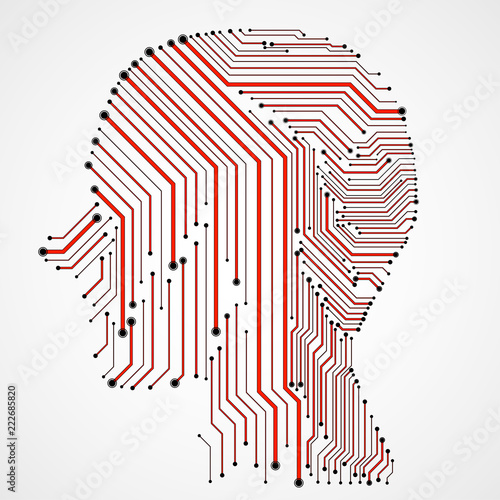 Abstract human head with circuit board. Vector