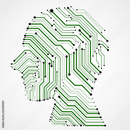 Abstract human head with circuit board. Vector