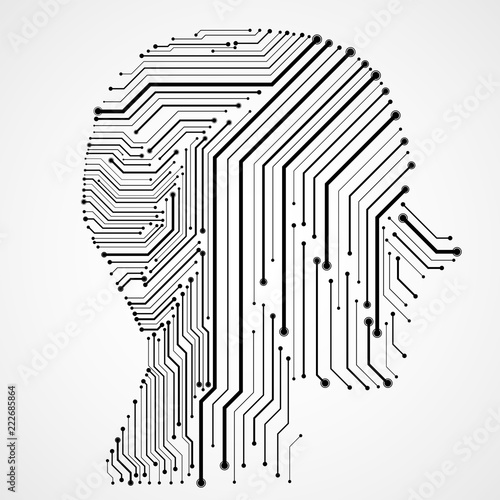 Abstract human head with circuit board. Vector