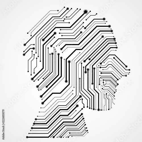 Abstract human head with circuit board. Vector