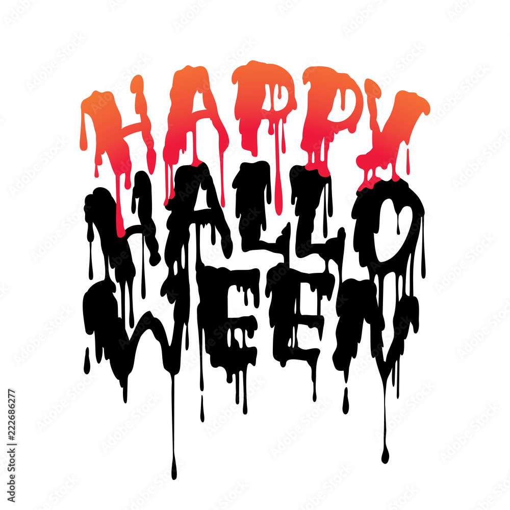 Obraz premium Happy Halloween vector handwritten lettering with Flowing blood.