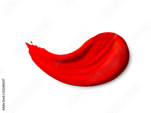 Cosmetic liquid lipstick smear stroke isolated on white background, tone cream smudged, concealer paint. Vector Illustration of red color lipstick smear.