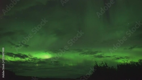 Realistic real time (not timelapse) aurora borealis (northern lights) in Whitehorse, Canada, at 00:25 on September 11, 2018 with 20mm wide-angle lenz photo