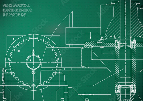 Blueprints. Engineering backgrounds. Mechanical engineering drawings. Cover. Technical Design. Lihgt green. Points