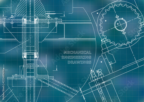 Engineering backgrounds. Technical. Mechanical engineering drawings. Blueprints. Blue. Grid