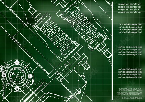 Mechanical engineering drawings. Cover  Label  Background for inscription. Corporate Identity. Green. Grid