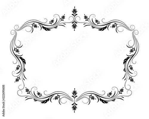 Decorative vintage frame with floral ornament in retro style isolated on white background
