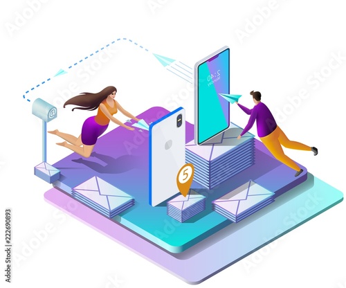 Sending Messages. Vector Isometric Illustration.