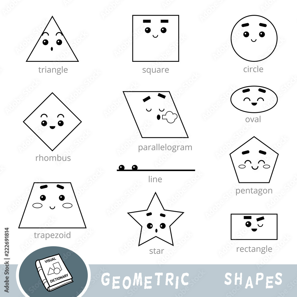 Black and white set of different geometric shapes. Visual dictionary ...