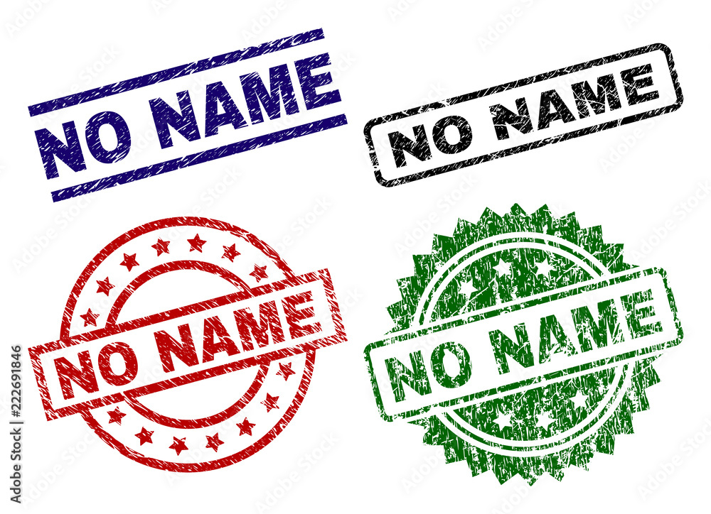 NO NAME seal imprints with corroded texture. Black, green,red,blue vector rubber prints of NO NAME caption with corroded texture. Rubber seals with round, rectangle, rosette shapes. NO NAME seal imprints with corroded texture. Black, green,red,blue vector rubber prints of NO NAME caption with corroded texture. Rubber seals with round, rectangle, rosette shapes.