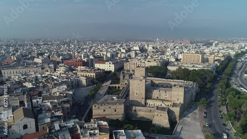 Drone Footage. Sunrise. Flying above Swabian Castle in Bari, Italy. 4K photo