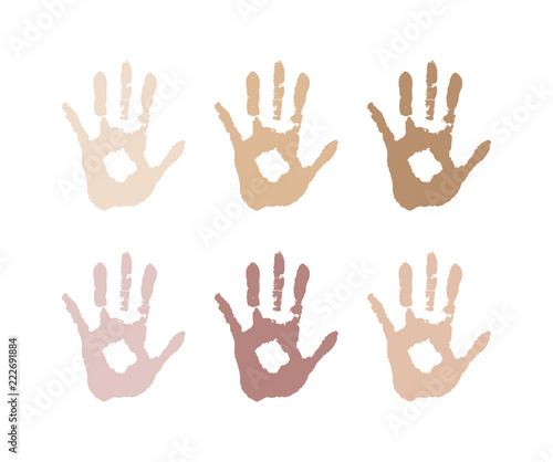 vectorial image of the palm of the skin color. Racism, race. different skin colors. tolerance.
