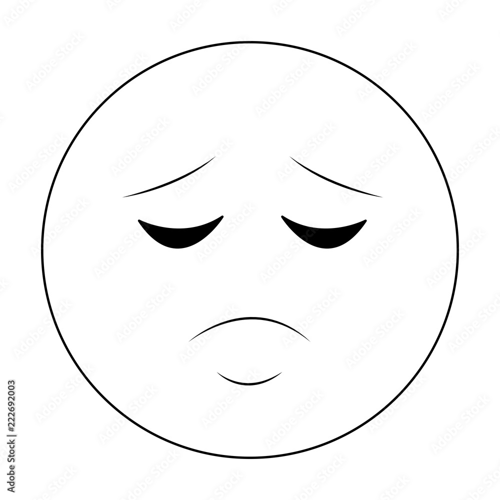 Sad chat emoticon in black and white