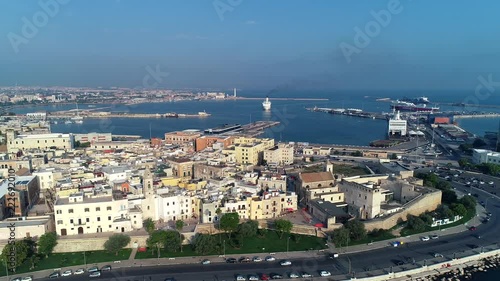 Drone Footage.  The cruise ship enters the port of Bari, Italy. 4K photo