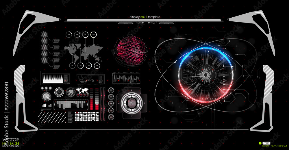 Head-up display elements for the web and app. Virtual Technology Background. Futuristic user interface. Game Design.  Vector illustration HUD background outer space.