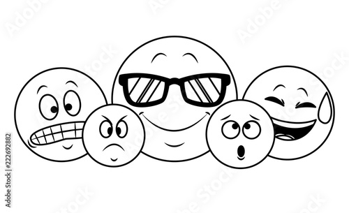 Set of chat emoticons in black and white