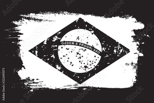 Brazil grunge flag, white isolated on black background, vector illustration.