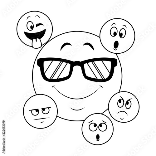 Set of chat emoticons in black and white