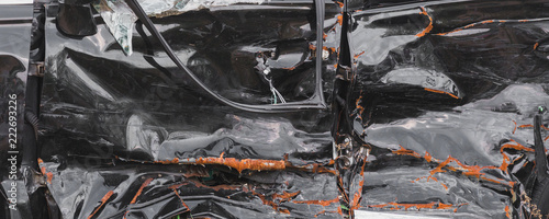 Photography crashed doors of off-road car after the accident are on the sidelines