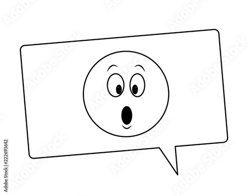 Suprised emoticon inside bubble in black and white