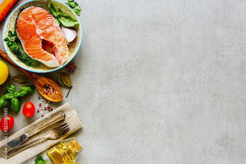 Raw salmon steak