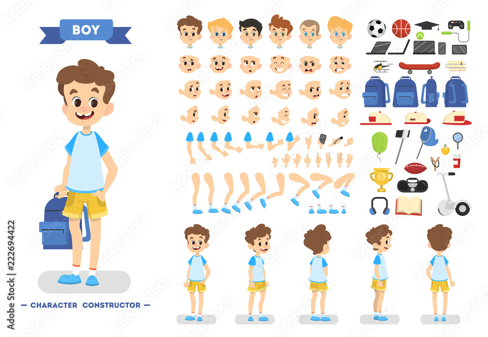 Cute young boy character set for animation - obrazy, fototapety, plakaty 
