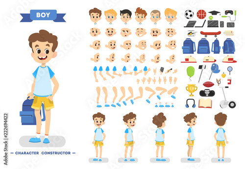 Cute young boy character set for animation