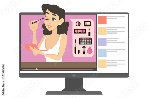 Female makeup blogger in the internet illustration