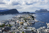 colorful old town, Alesund, Norway, city landscape ariel view beautiful summer day