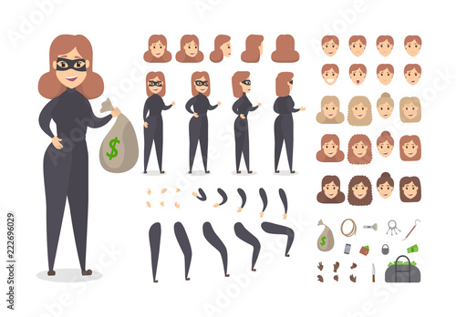 Thief smiling female character set for animation