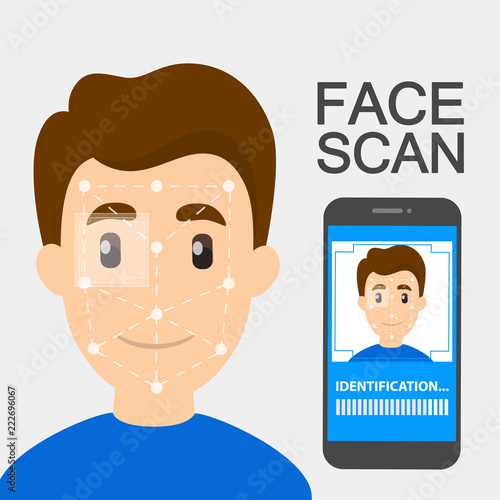 Smartphone with a face recognition scanner illustration