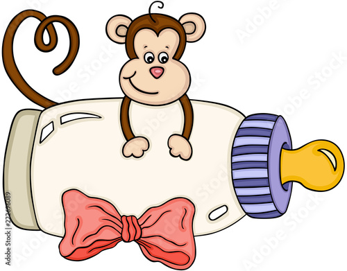 Cute monkey with baby milk bottle