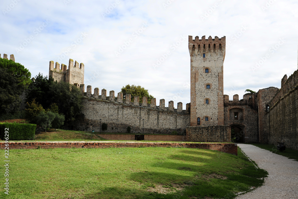 Este, Padova, Italy. The ruins of the Carrarese castle and its public park