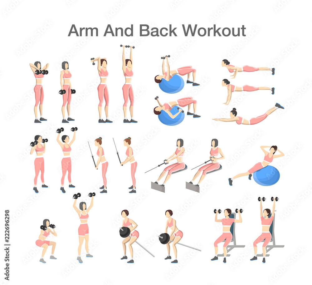Arm and back workout set with different tools Stock Vector