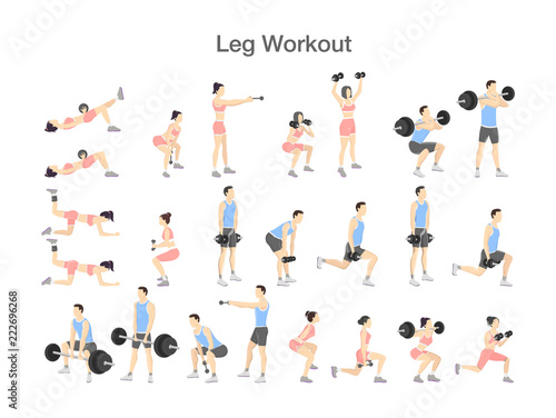 Leg workout set with dumbbell and barbell