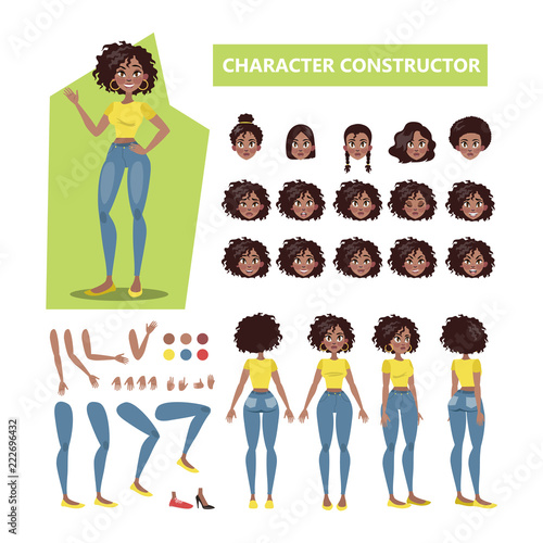 African american woman character set for animation