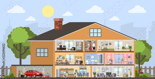 House building interior plan with the garage