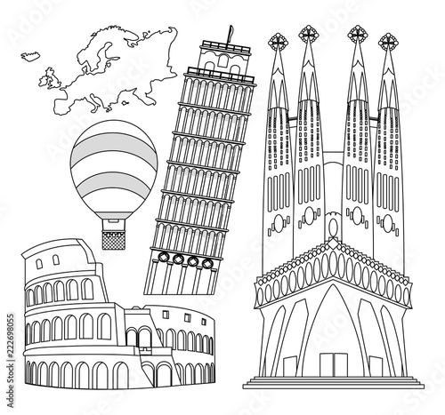 Set of europe monuments