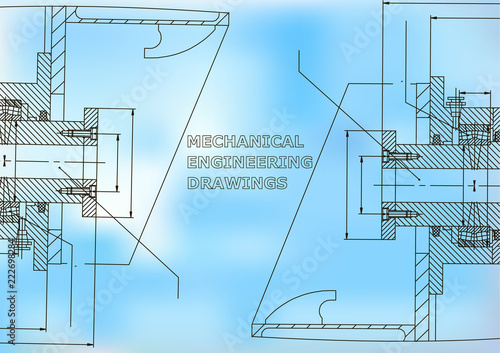 Mechanical engineering. Technical illustration. Backgrounds of engineering subjects. Blue